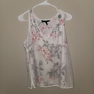 White House Black Market Pink and Gray Floral Sequin Tank Top